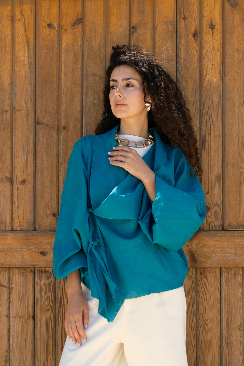 The linen jacket - teal blue