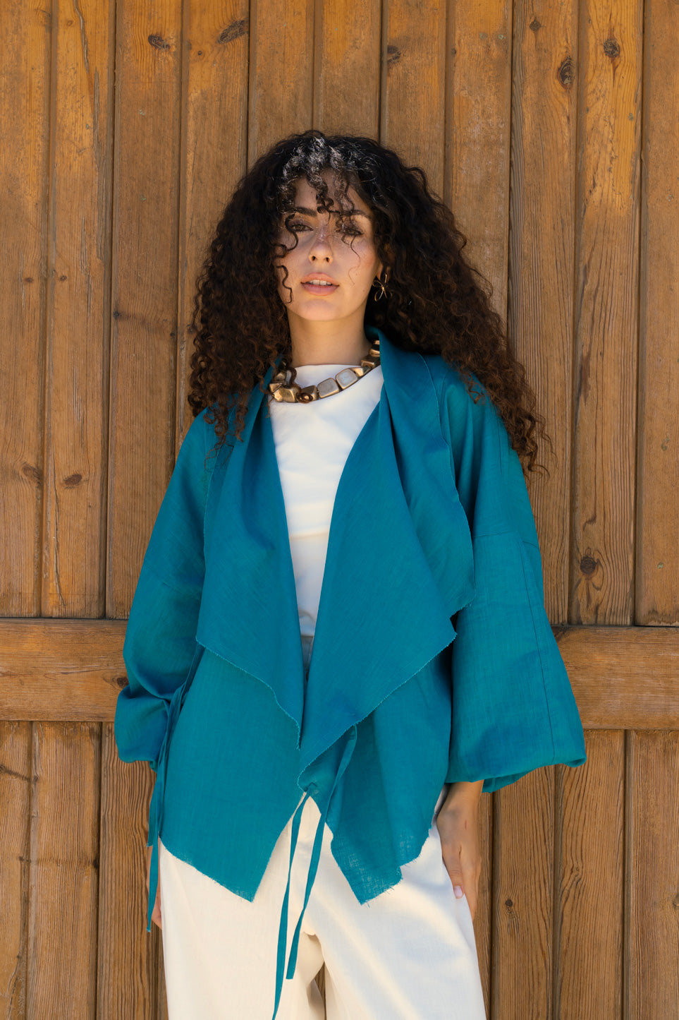 The linen jacket - teal blue
