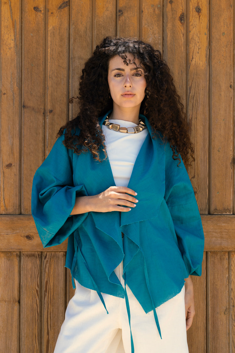The linen jacket - teal blue