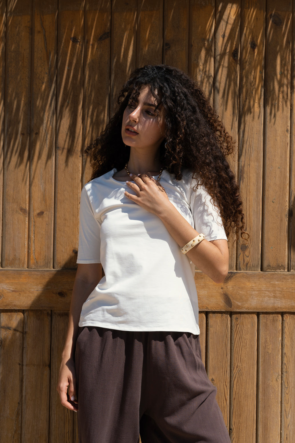 Essential Cotton Half Sleeves Double Layered Top - White