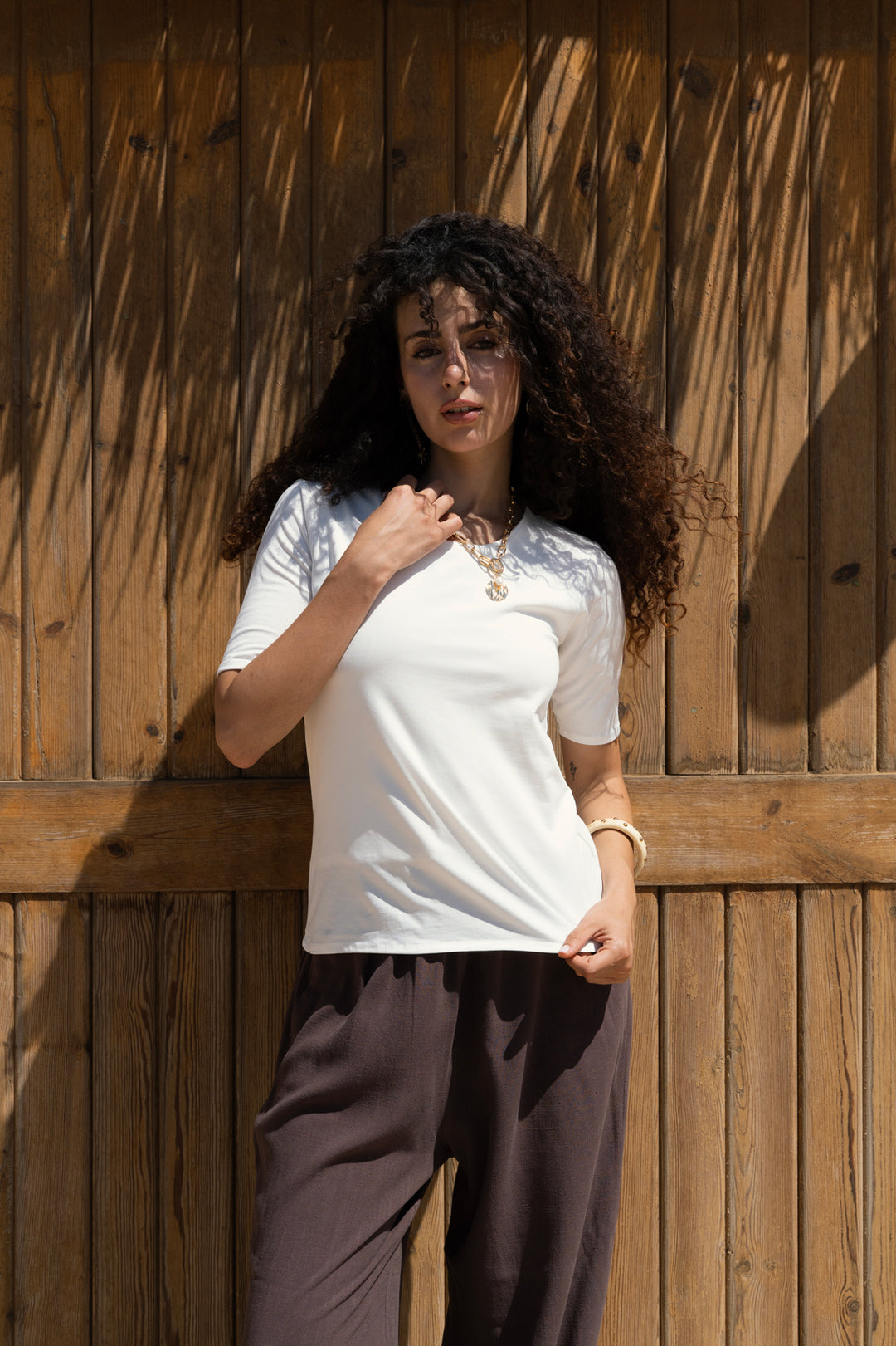 Essential Cotton Half Sleeves Double Layered Top - White