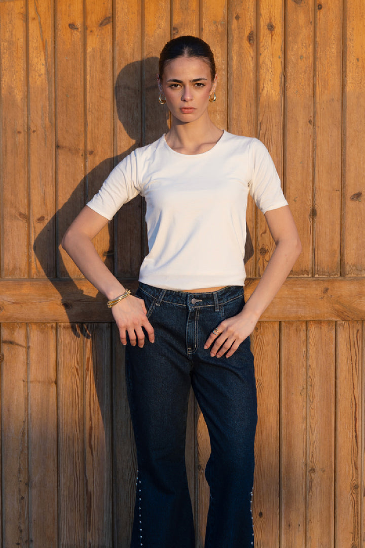 Essential Cotton Half Sleeves Double Layered Top - White
