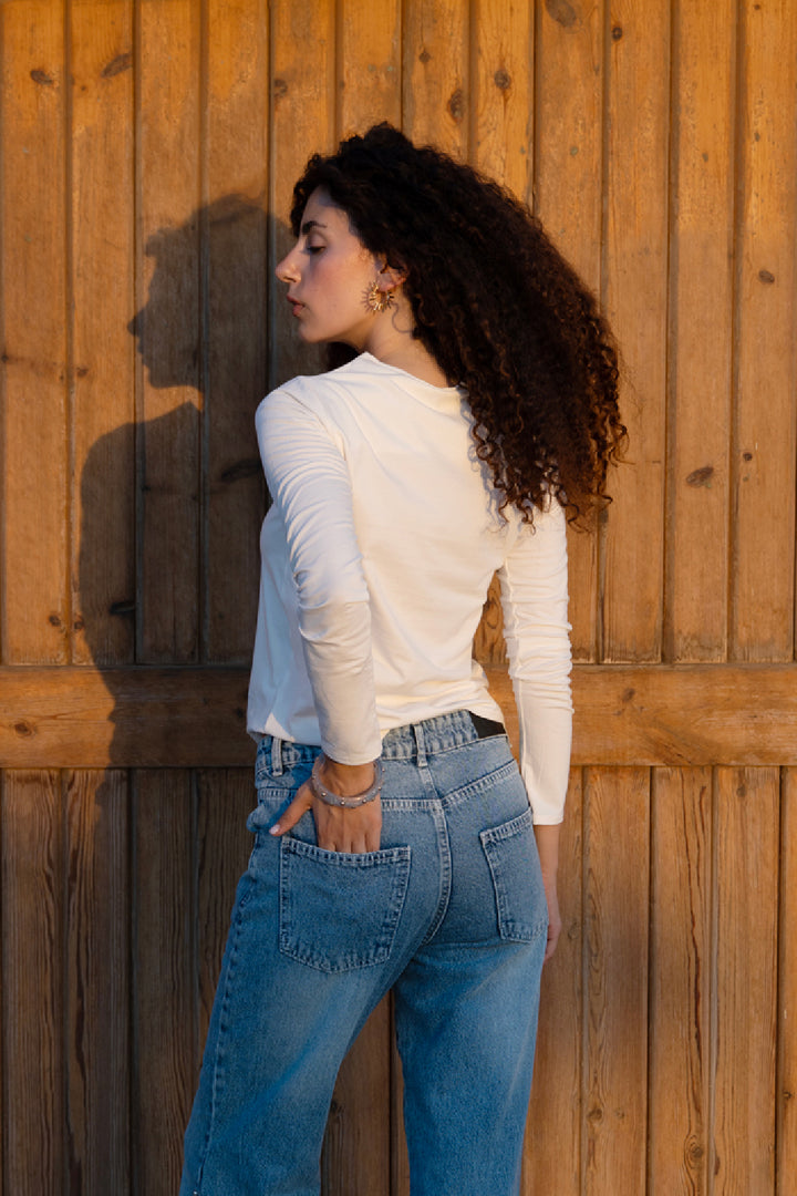Essential Cotton long Sleeves Double Layered Top - offWhite