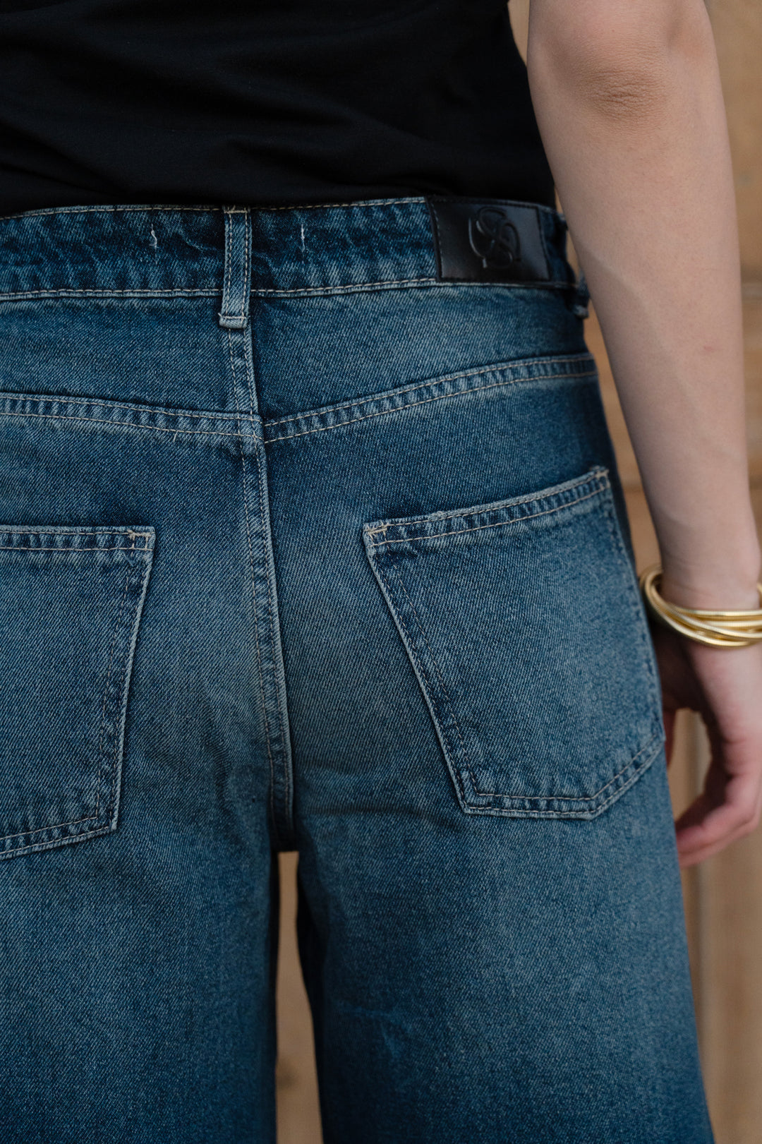 Midrise Wide-leg Jeans - Dark Blue