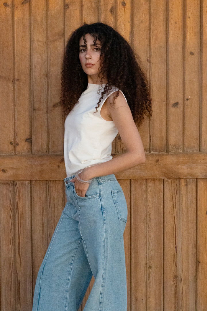 Essential Cotton Sleeveless Double Layered Top - offWhite