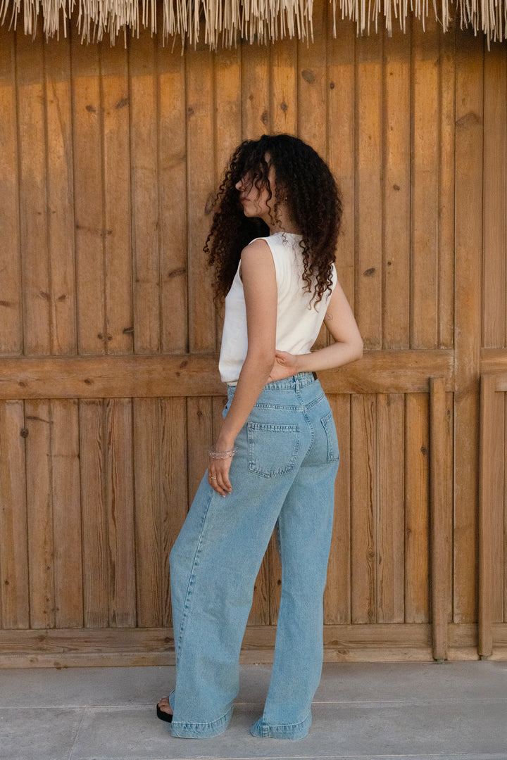 Midrise Wide-leg Jeans - Light Blue