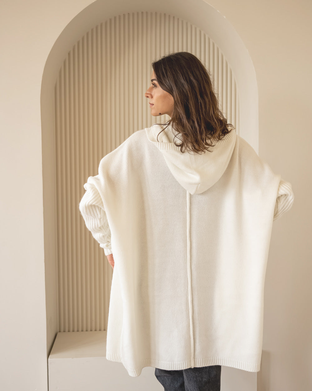 Hooded Knit Cardigan - Off White