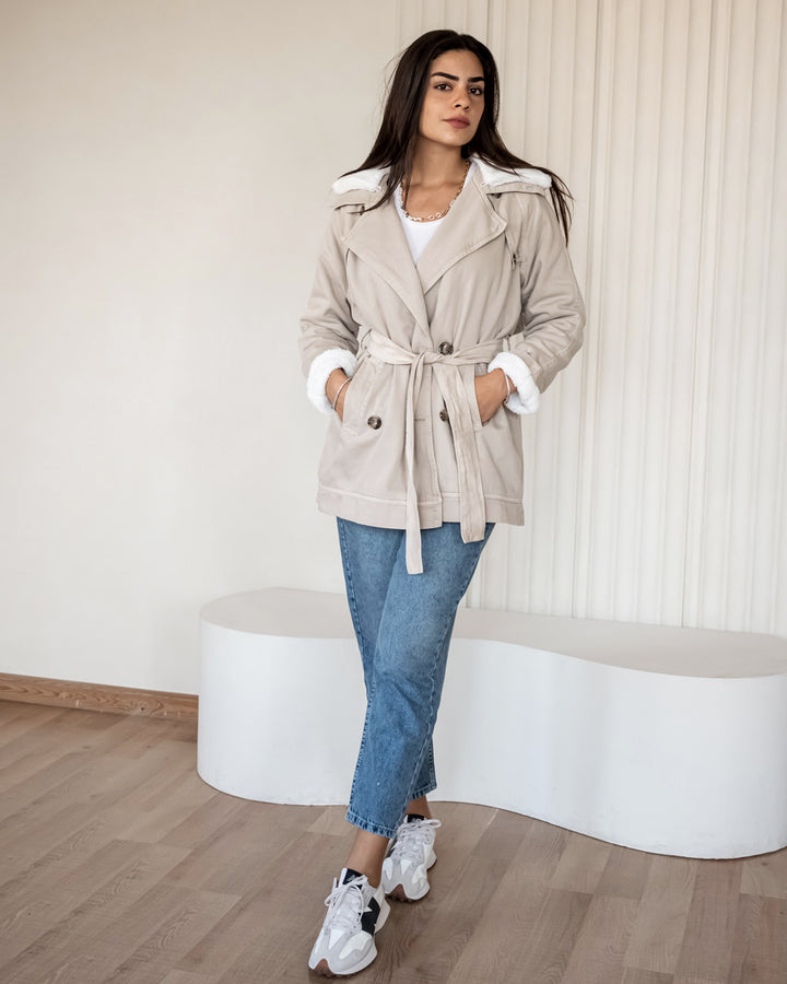 Denim/Fur jacket - Beige