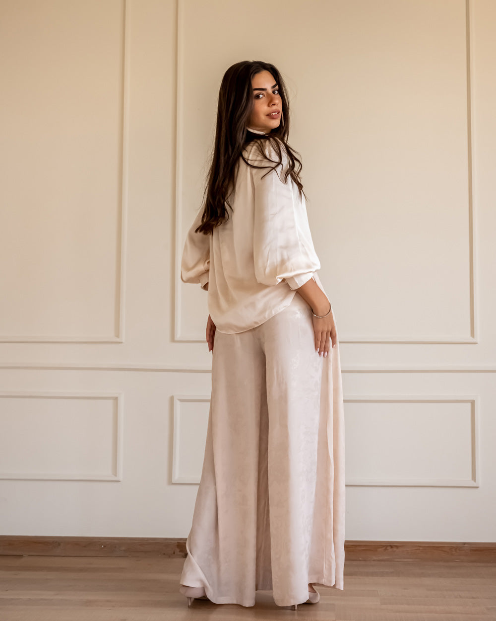 Shimmery wide pants - Nude