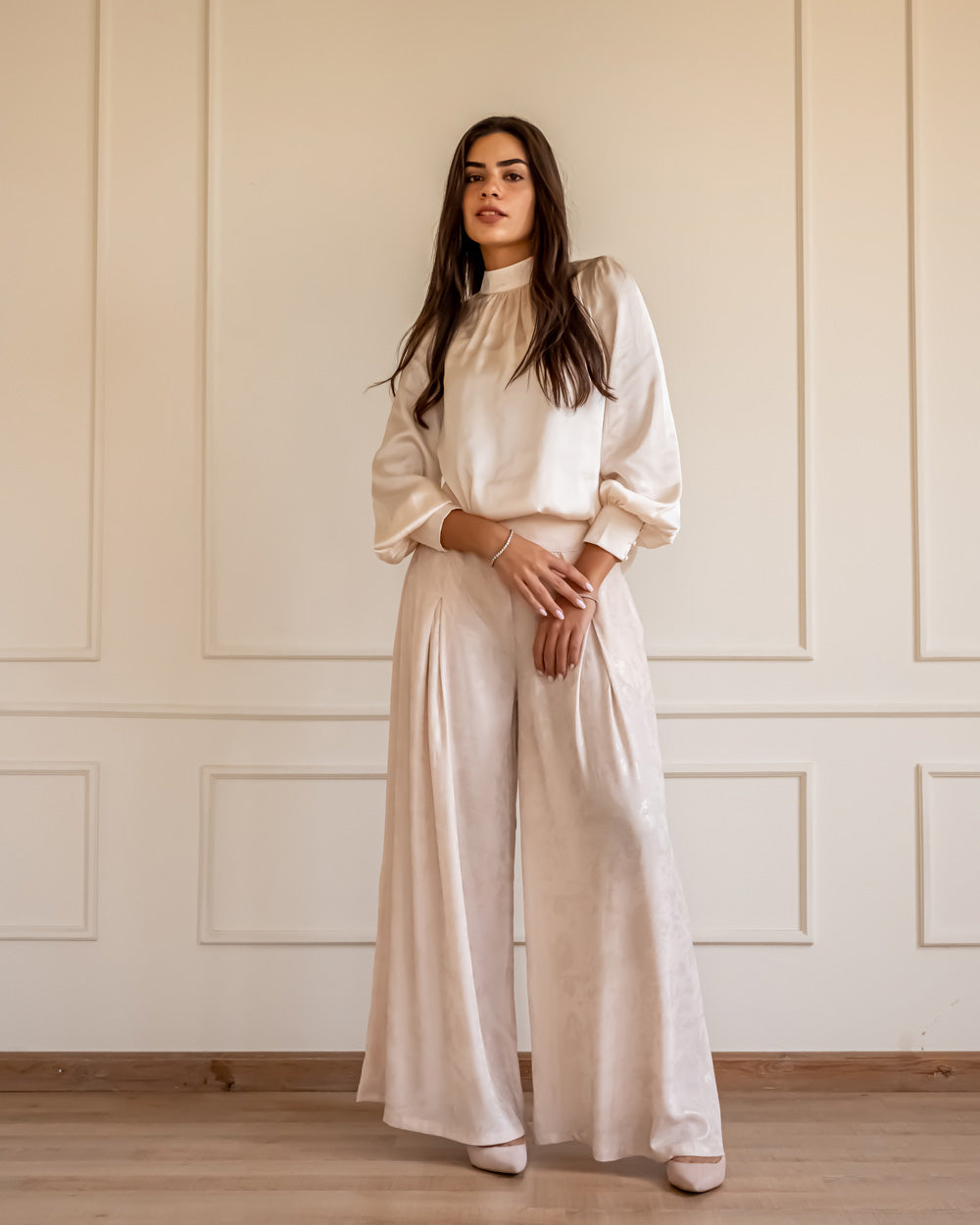 Shimmery wide pants - Nude