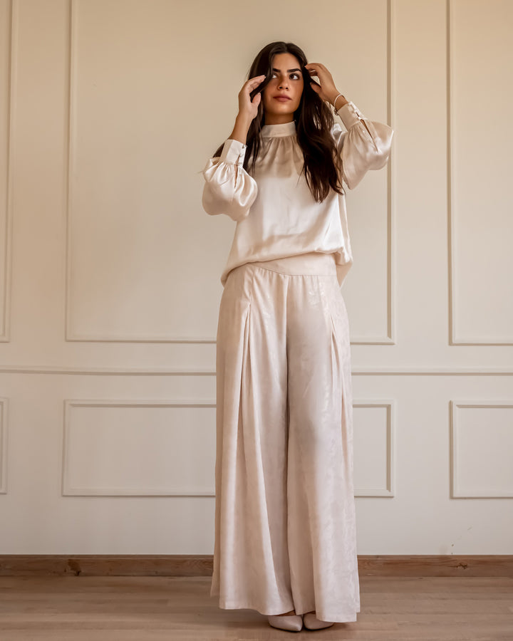 Shimmery wide pants - Nude