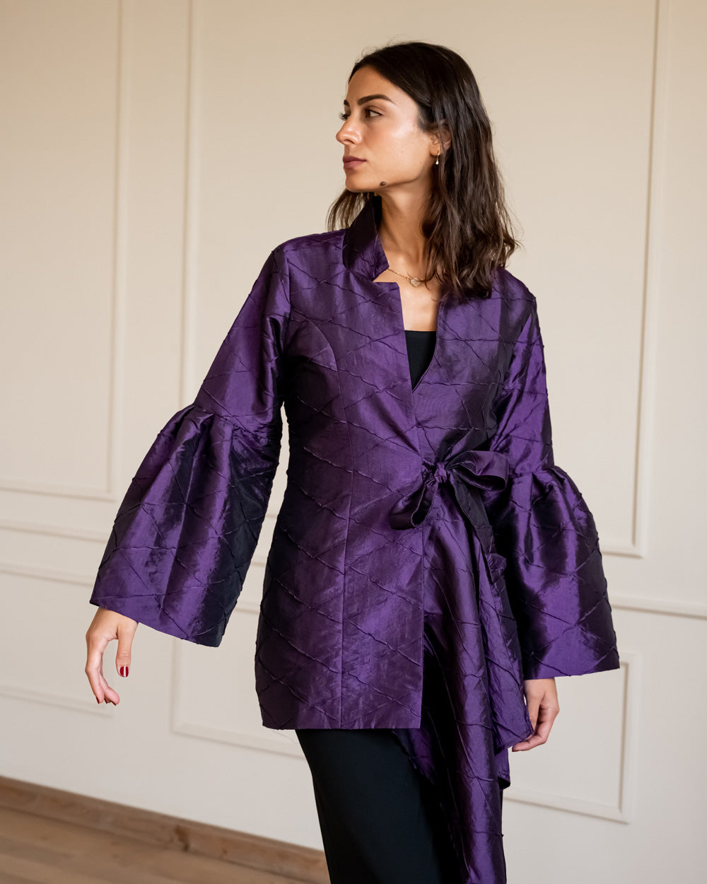 Flowy Draped Jacket - Purple