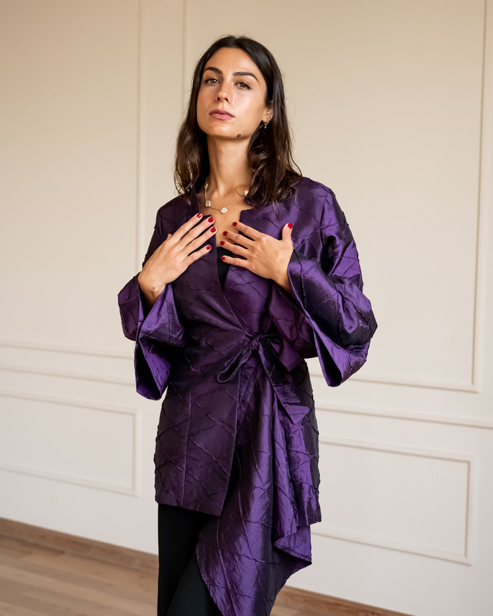 Flowy Draped Jacket - Purple