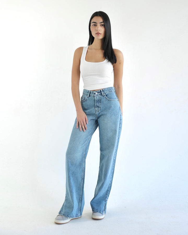 Straight Wide Leg Jeans - Denim Blue