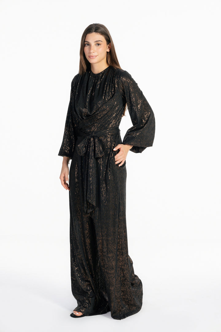 Shimmery Wide Leg  Jumpsuit - Oxide