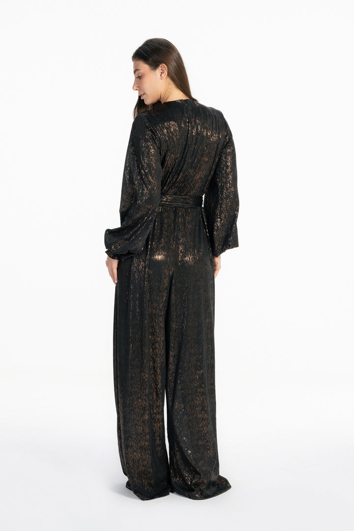Shimmery Wide Leg  Jumpsuit - Oxide