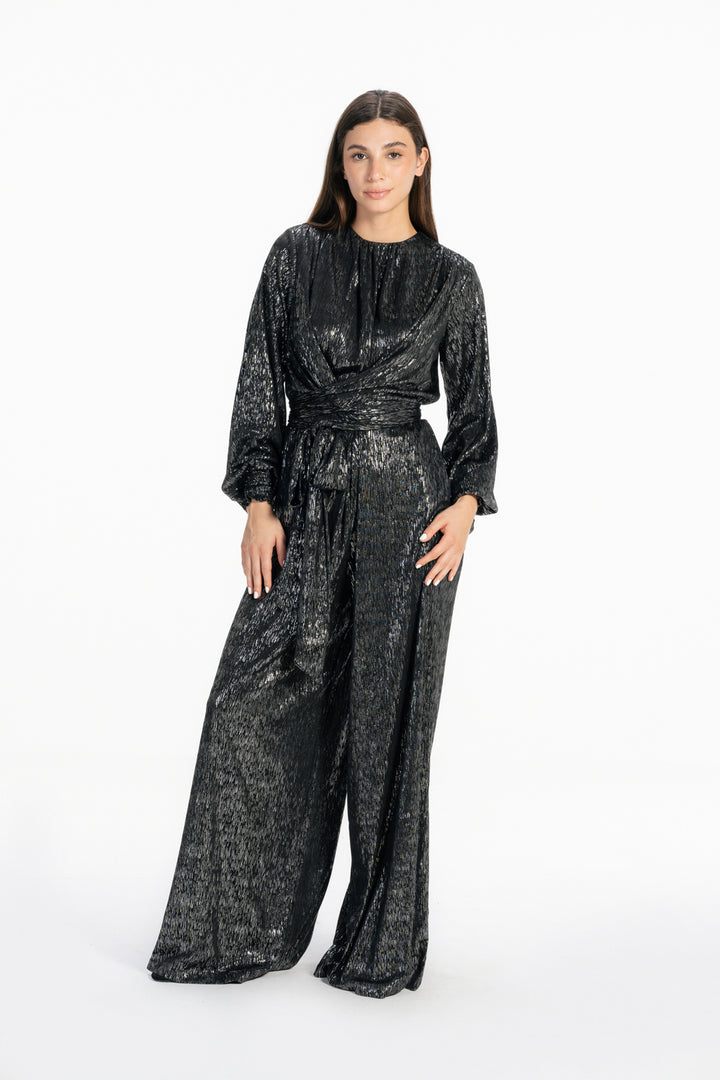 Shimmery Wide Leg  Jumpsuit - Silver