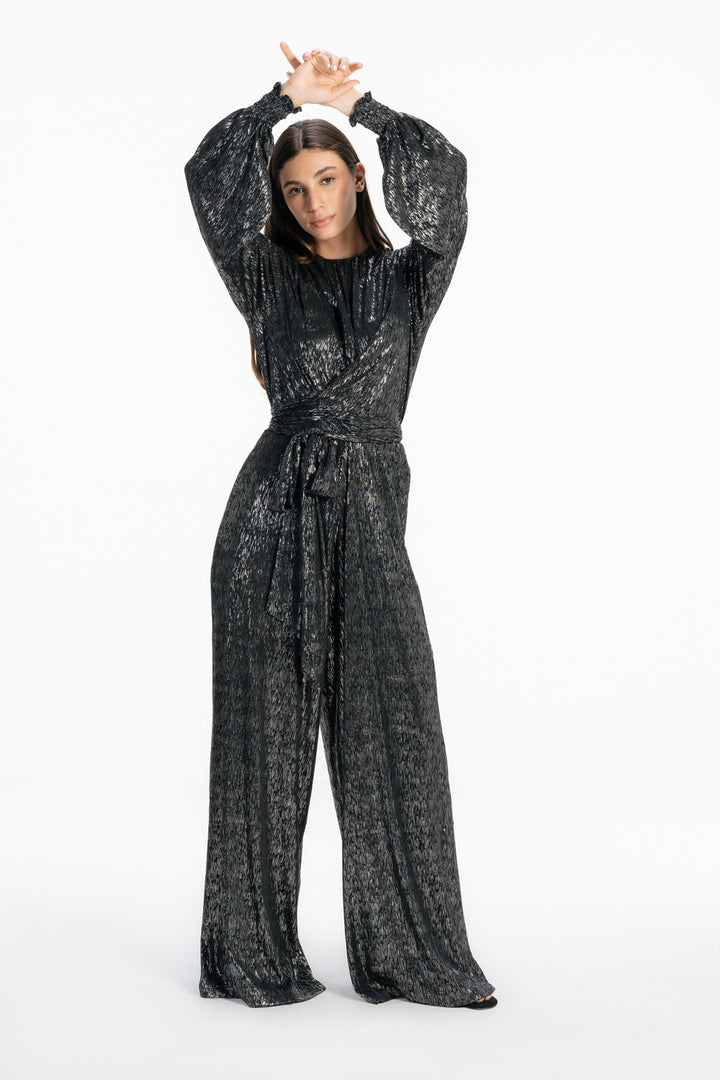 Shimmery Wide Leg  Jumpsuit - Silver