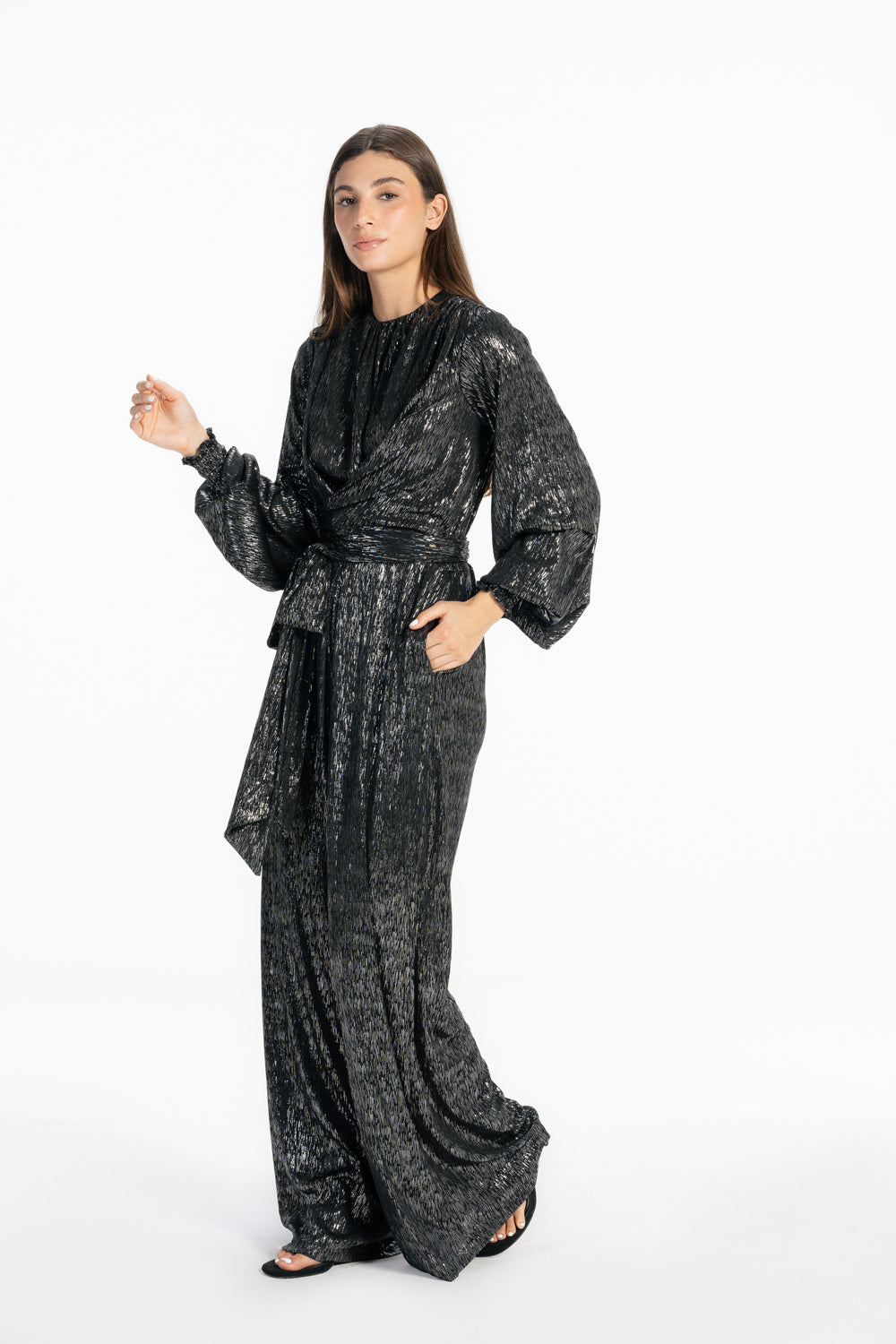 Shimmery Wide Leg  Jumpsuit - Silver