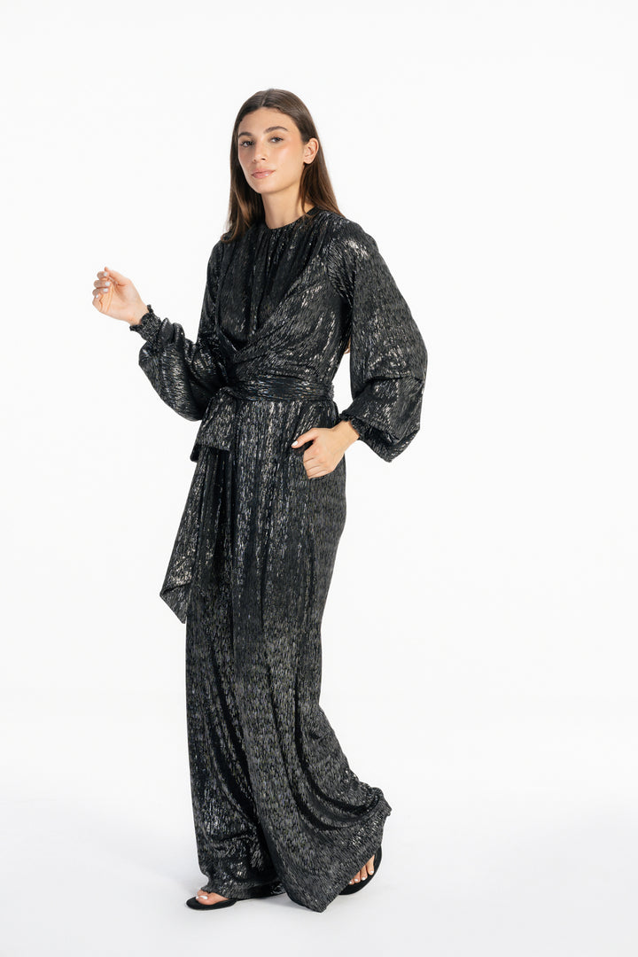Shimmery Wide Leg  Jumpsuit - Silver