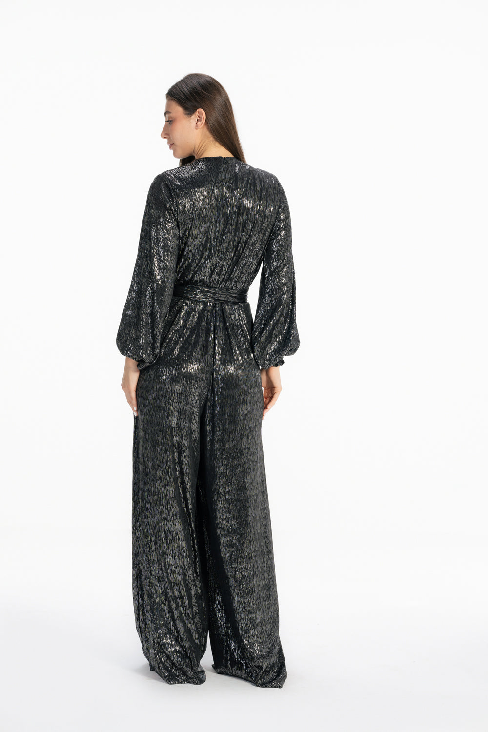 Shimmery Wide Leg  Jumpsuit - Silver