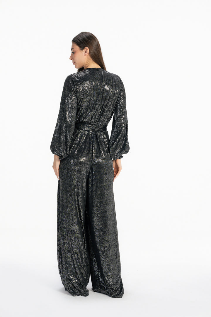 Shimmery Wide Leg  Jumpsuit - Silver
