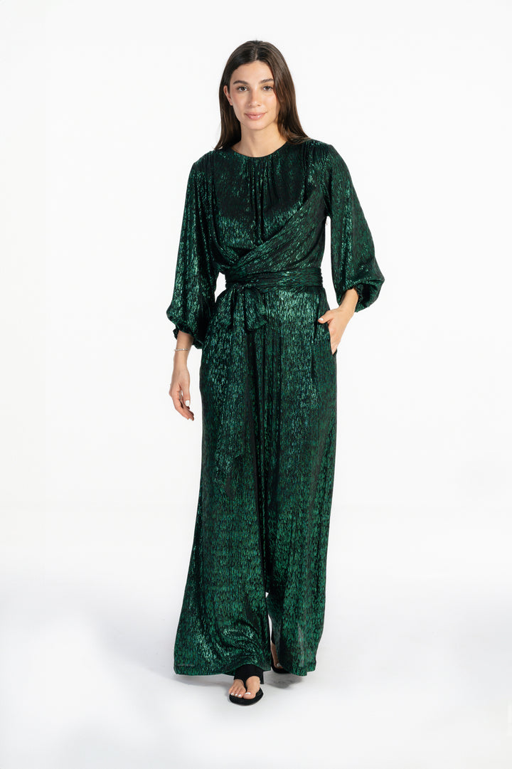Shimmery Wide Leg  Jumpsuit - Green
