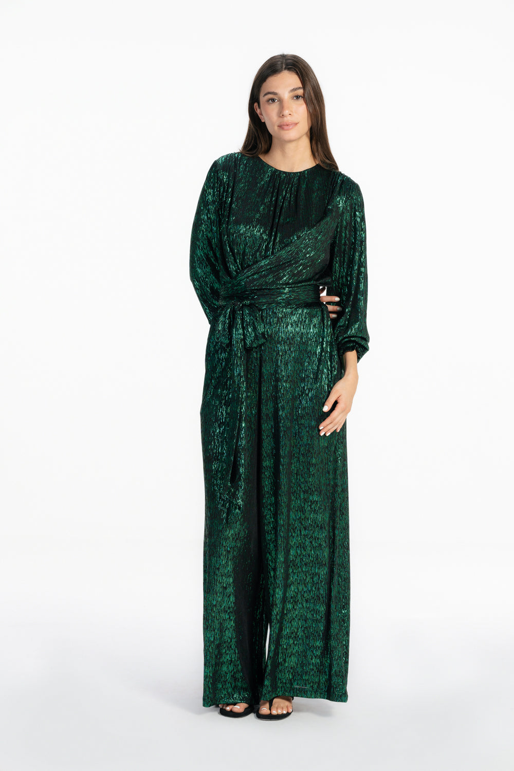 Shimmery Wide Leg  Jumpsuit - Green