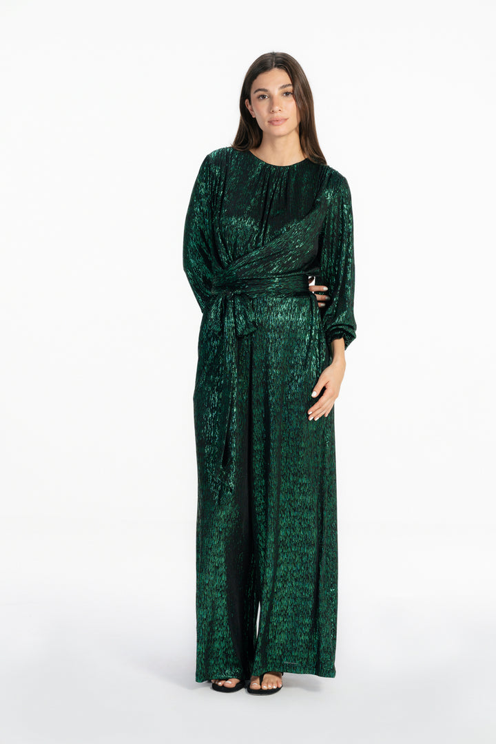 Shimmery Wide Leg  Jumpsuit - Green