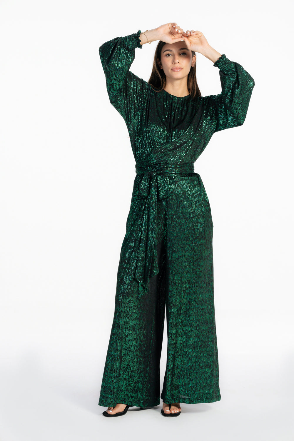 Shimmery Wide Leg  Jumpsuit - Green