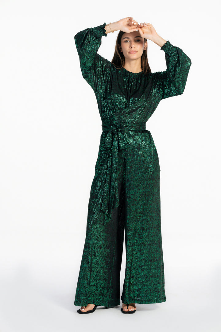Shimmery Wide Leg  Jumpsuit - Green