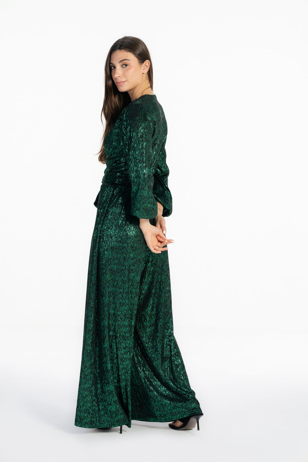 Shimmery Wide Leg  Jumpsuit - Green