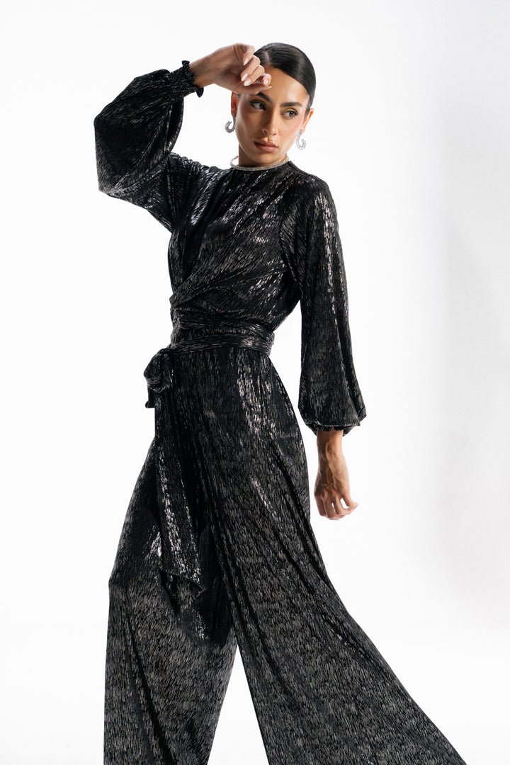 Shimmery Wide Leg  Jumpsuit - Silver