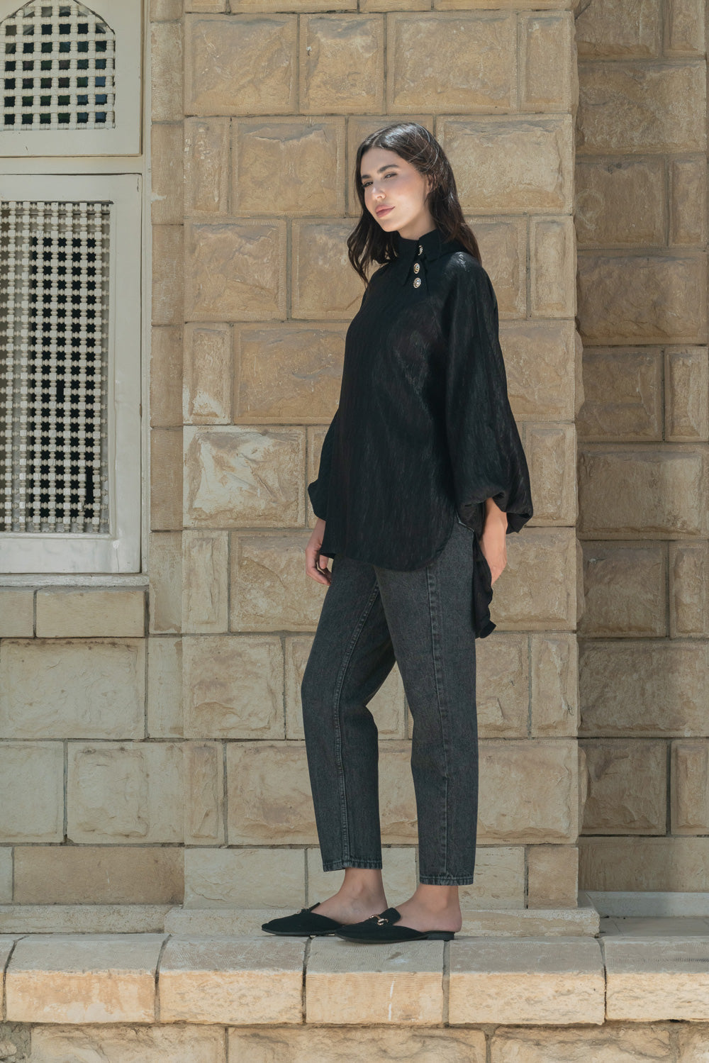 Side collar shirt - Black