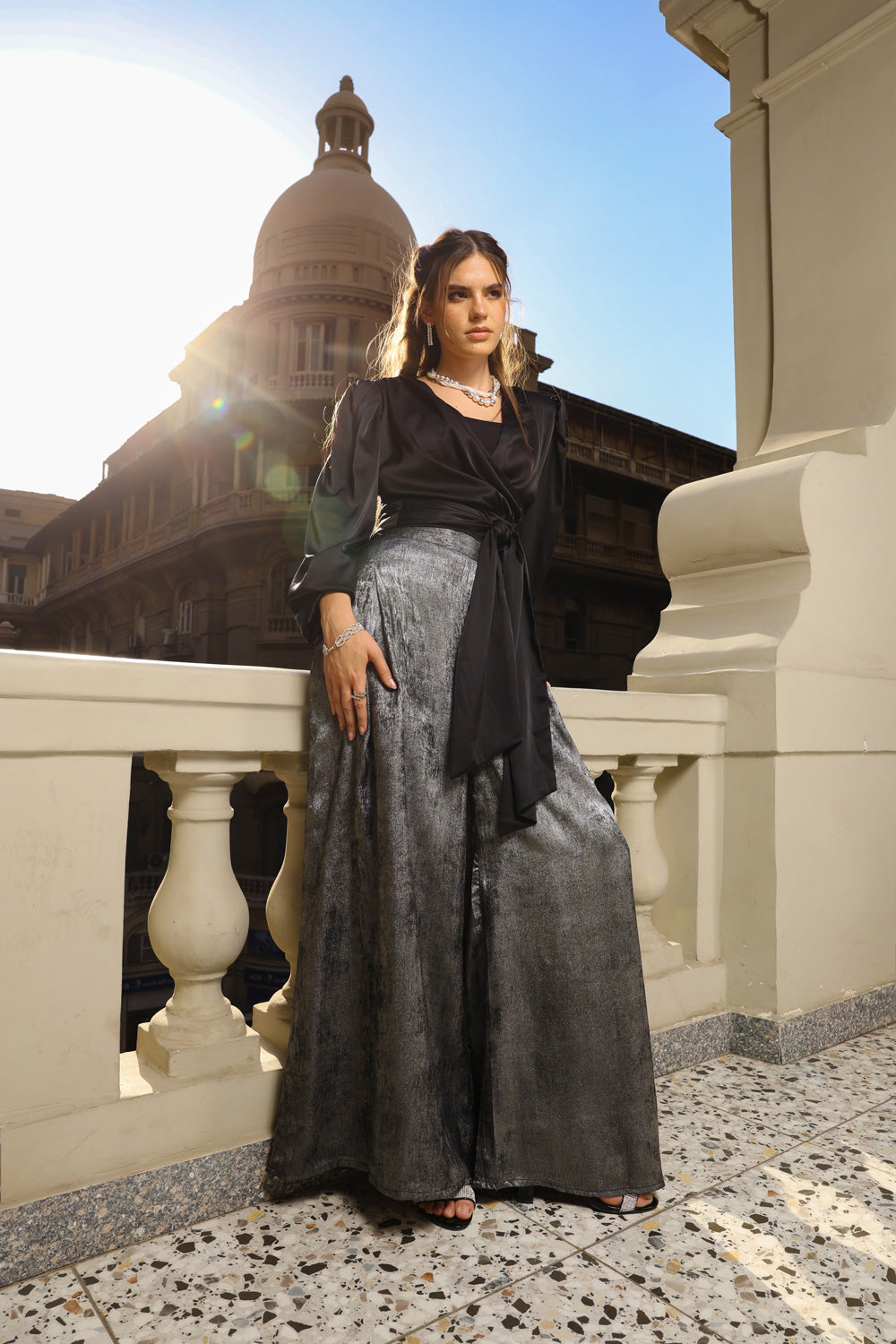Shimmery wide pants - Dark Silver
