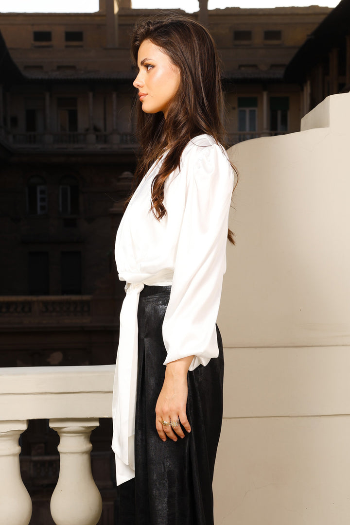 Wrapped Satin Top - White