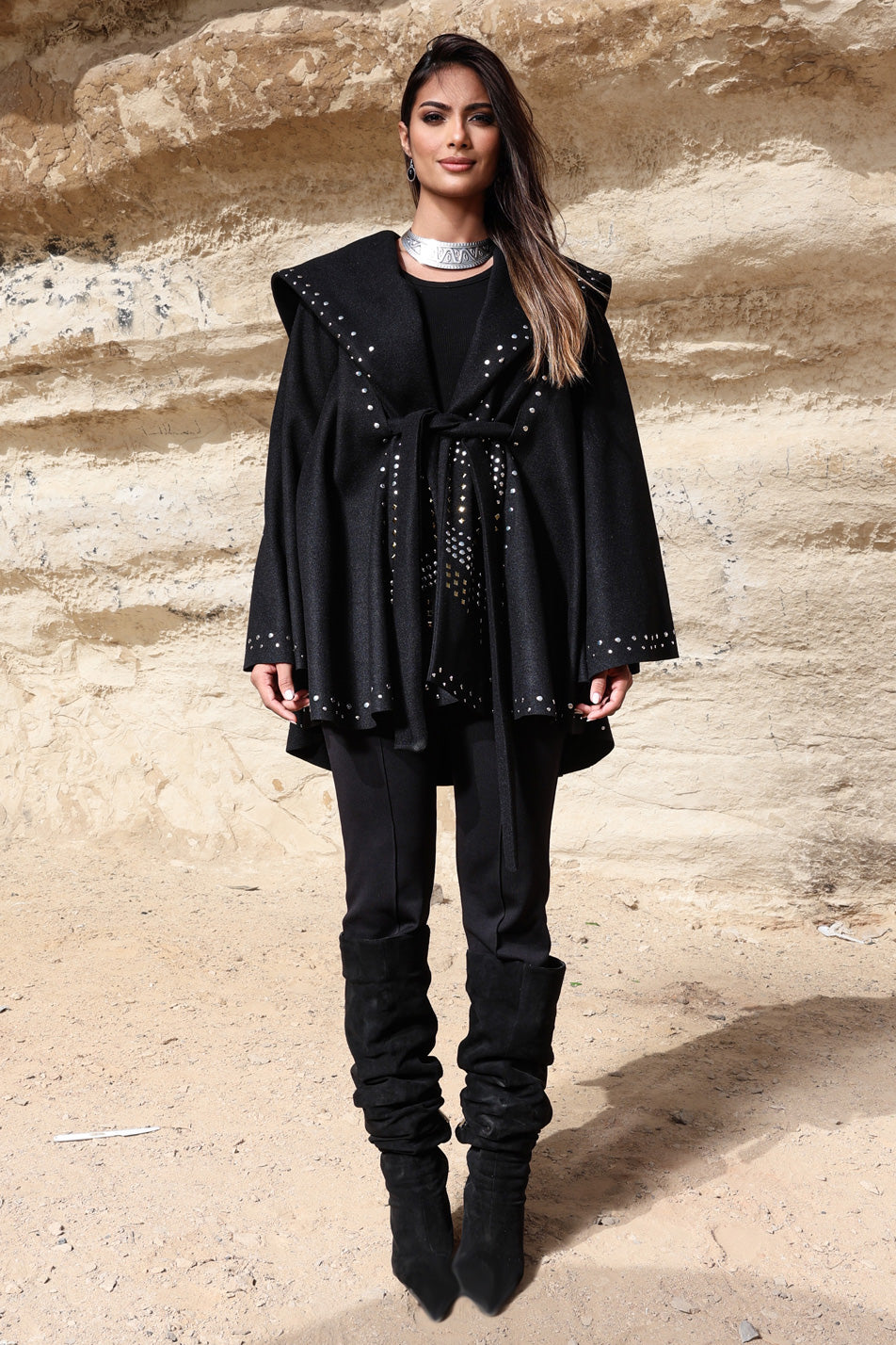 Moon Light Studded Cape - Black