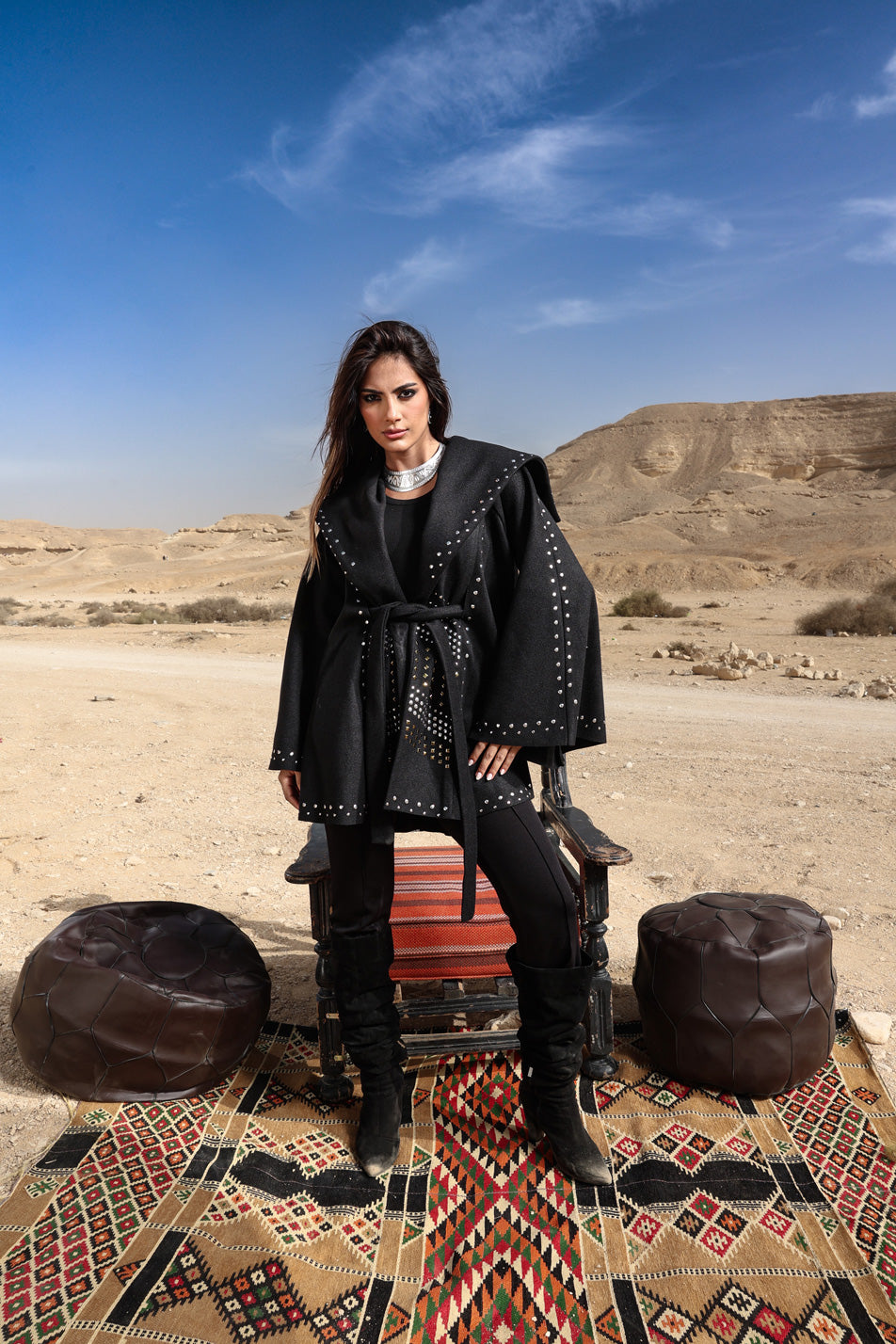 Moon Light Studded Cape - Black