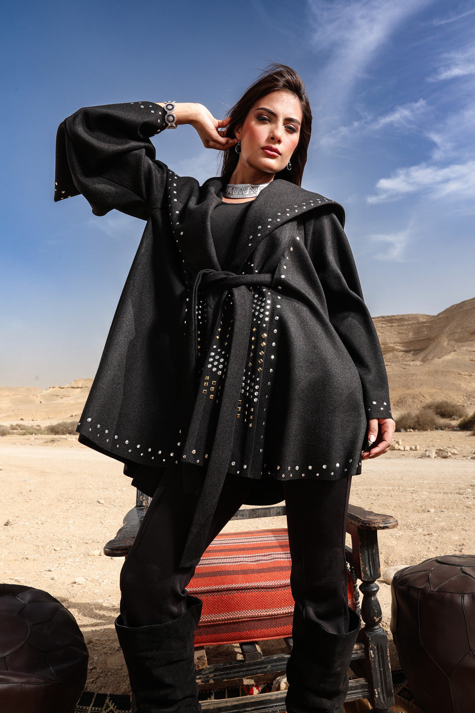 Moon Light Studded Cape - Black