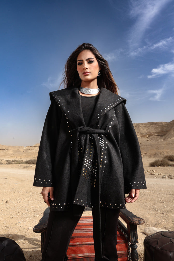 Moon Light Studded Cape - Black