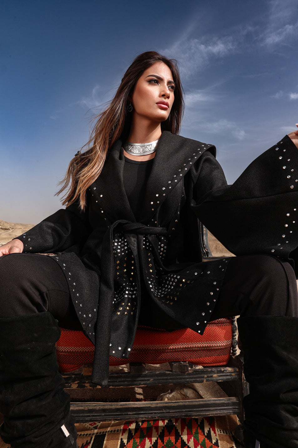 Moon Light Studded Cape - Black