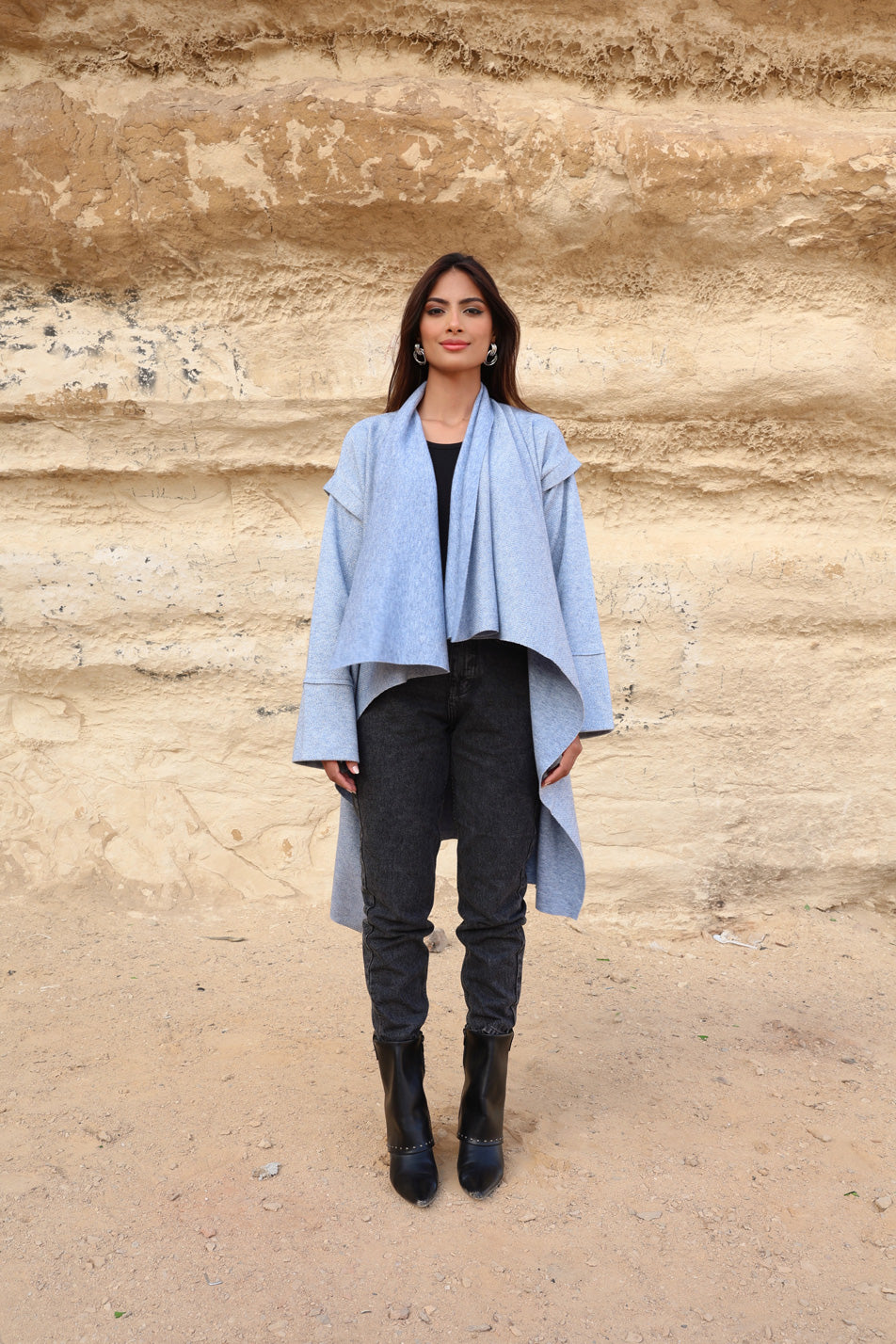 Asymmetric Shimmery Cardigan - Baby Blue