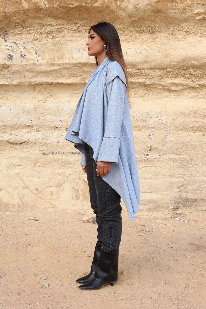Asymmetric Shimmery Cardigan - Baby Blue