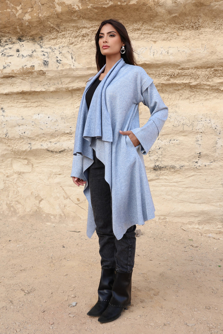 Asymmetric Shimmery Cardigan - Baby Blue