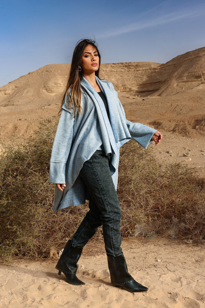 Asymmetric Shimmery Cardigan - Baby Blue