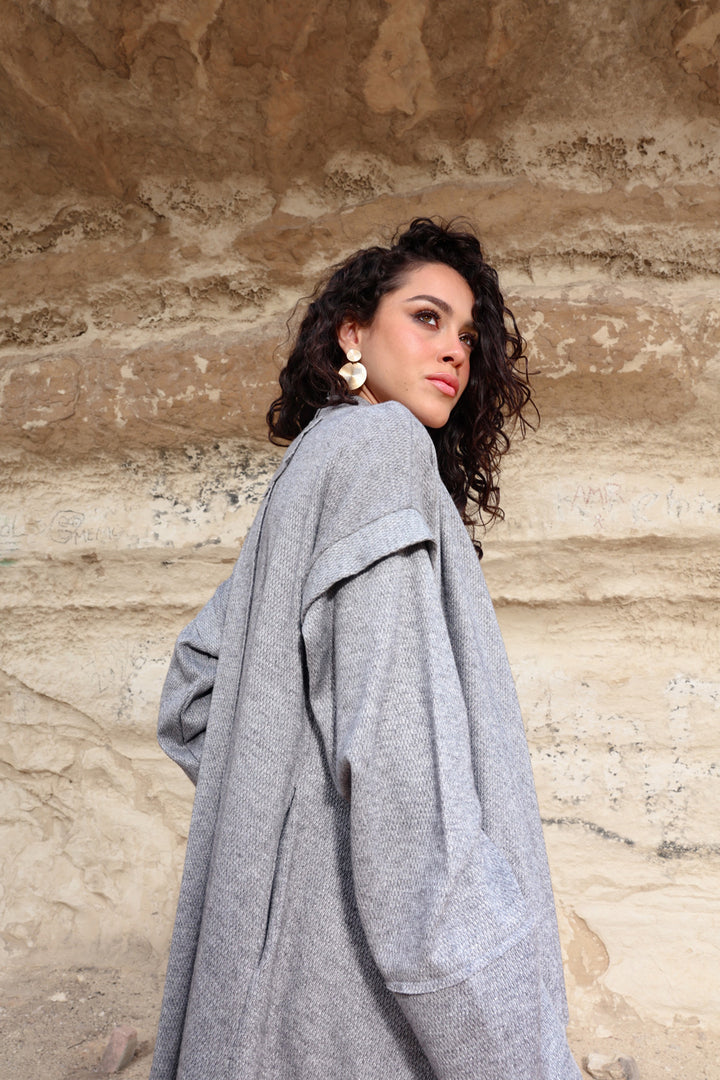 Asymmetric Shimmery Cardigan - Grey