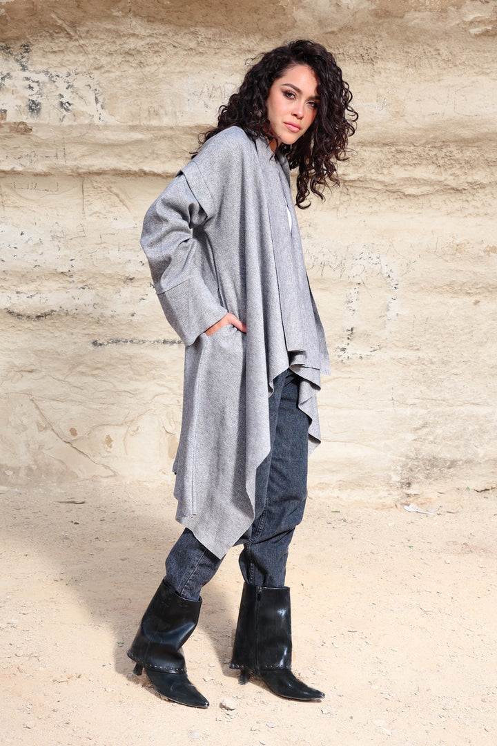 Asymmetric Shimmery Cardigan - Grey
