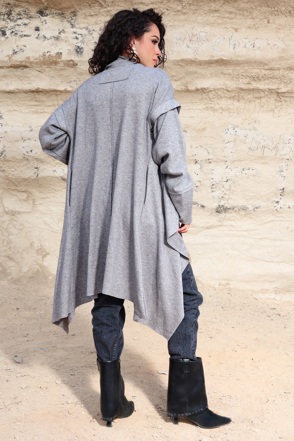 Asymmetric Shimmery Cardigan - Grey