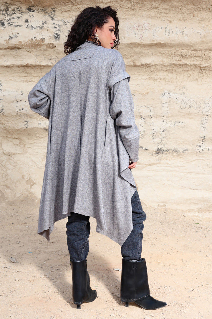 Asymmetric Shimmery Cardigan - Grey