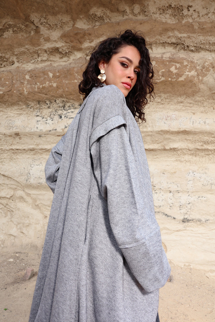 Asymmetric Shimmery Cardigan - Grey